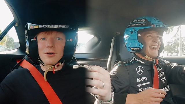 <p>Ed Sheeran flabbergasted as George Russell takes him for 150mph spin of Miami GP track</p>